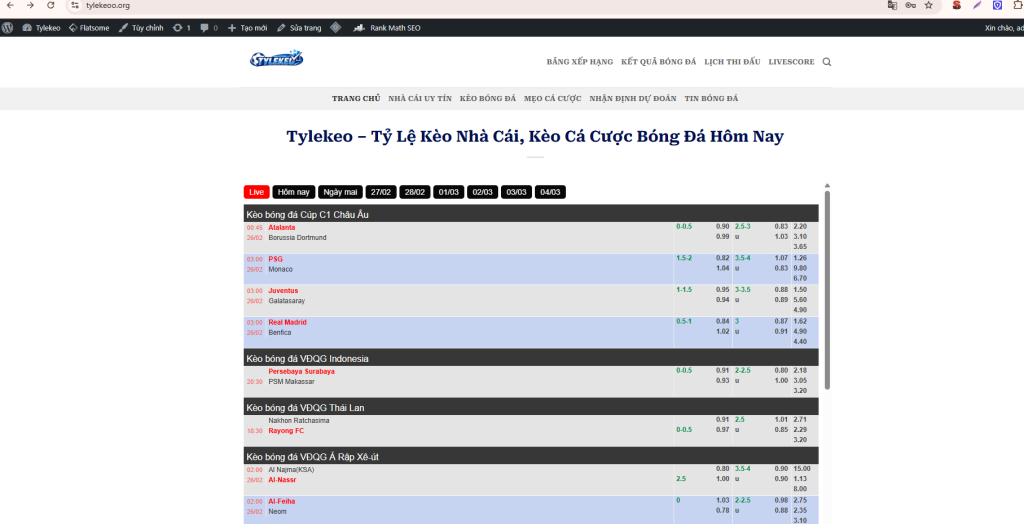 Tylekeo - Tỷ Lệ Kèo Nhà Cái, Kèo Cá Cược Bóng Đá Hôm Nay